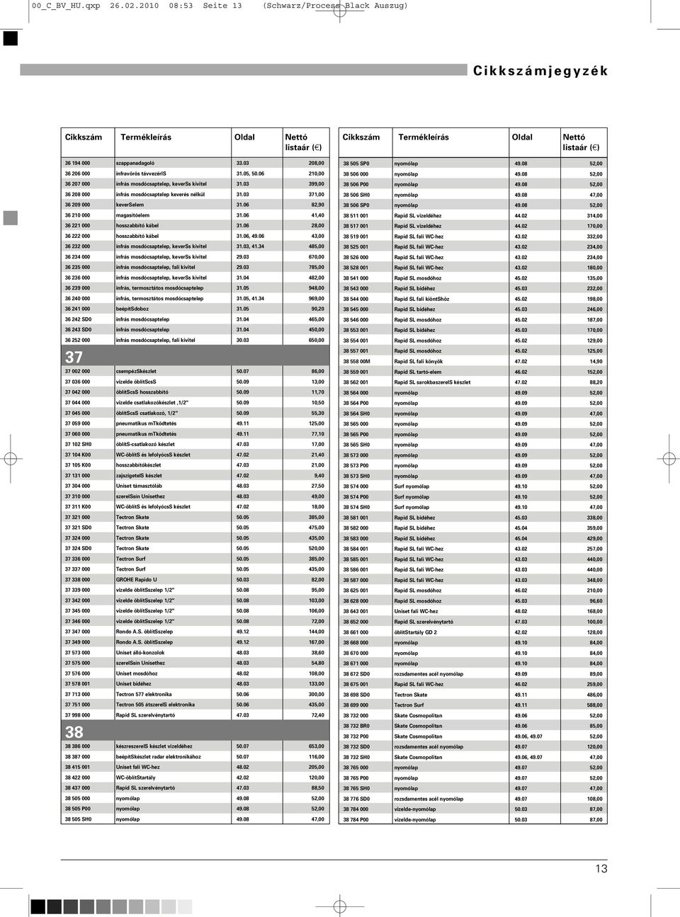 7, infrás mosdócsaptelep, fali kivitel 9. 78, infrás mosdócsaptelep, keverss kivitel. 8, 9 infrás, termosztátos mosdócsaptelep. 98, infrás, termosztátos mosdócsaptelep.,. 99, beépítsdoboz.