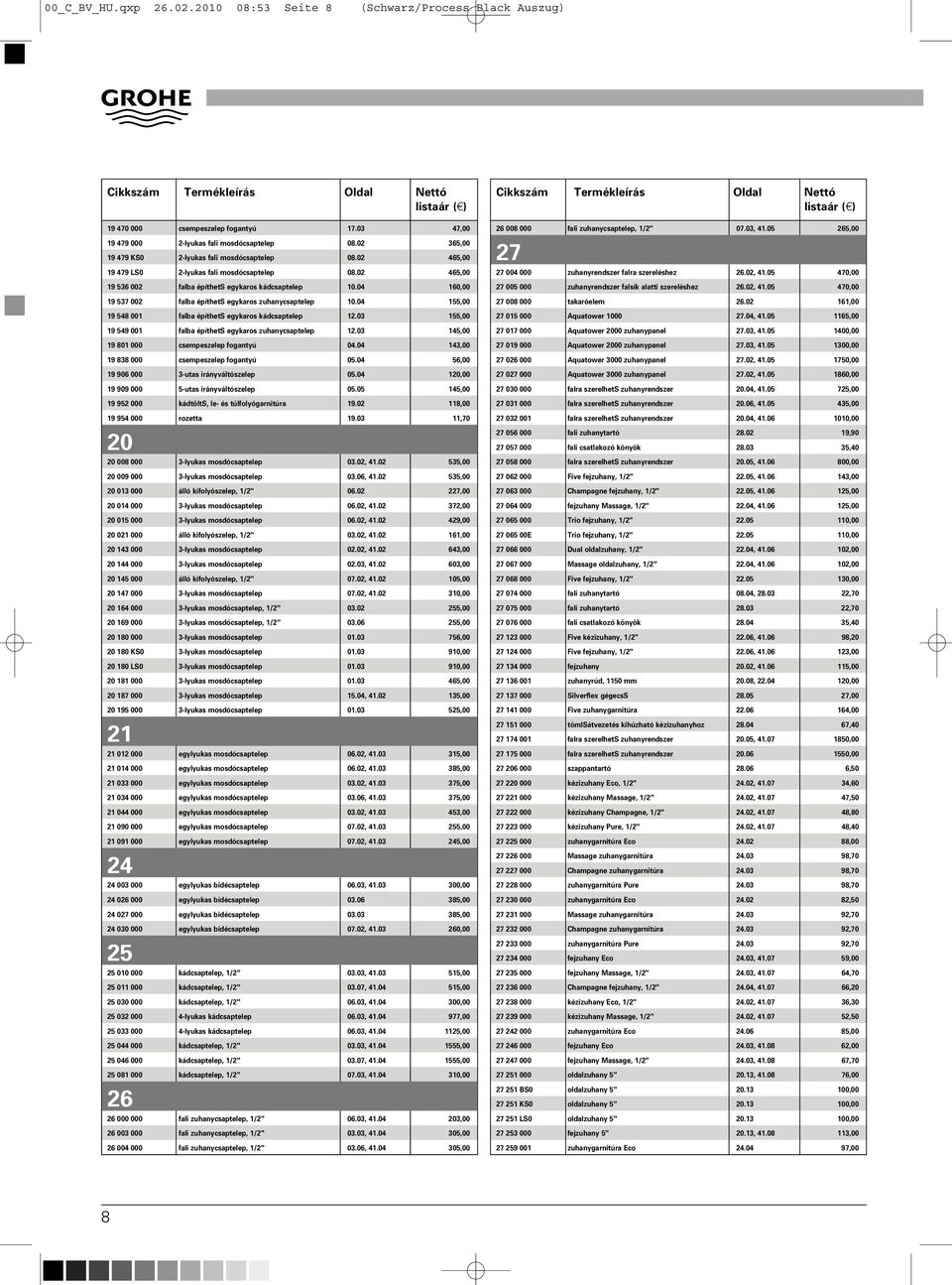 , 9 8 falba építhets egykaros kádcsaptelep., 9 9 falba építhets egykaros zuhanycsaptelep., 9 8 csempeszelep fogantyú., 9 88 csempeszelep fogantyú., 9 9 -utas irányváltószelep.