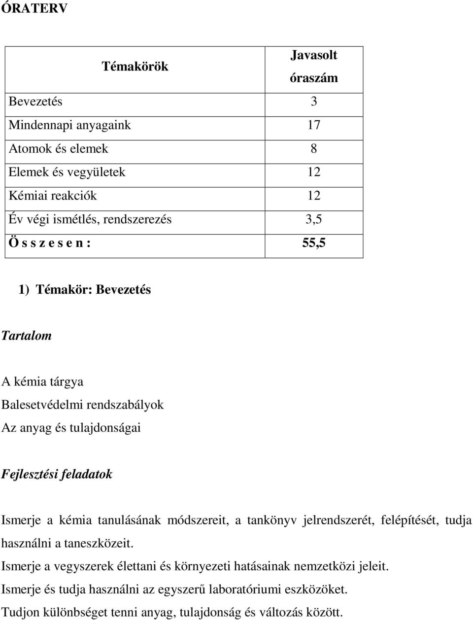 feladatok Ismerje a kémia tanulásának módszereit, a tankönyv jelrendszerét, felépítését, tudja használni a taneszközeit.