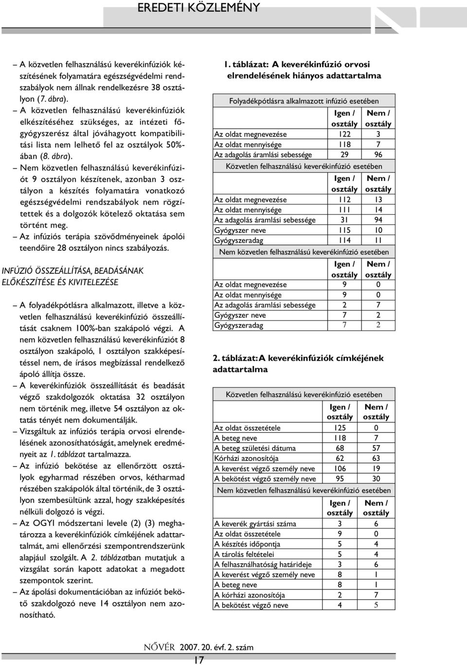 em közvetlen felhasználású keverékinfúziót 9 osztályon készítenek, azonban 3 osztályon a készítés folyamatára vonatkozó egészségvédelmi rendszabályok nem rögzítettek és a dolgozók kötelező oktatása