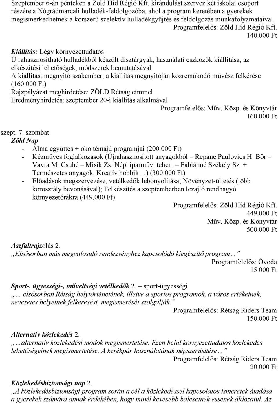 munkafolyamataival. 140.000 Ft Kiállítás: Légy környezettudatos!