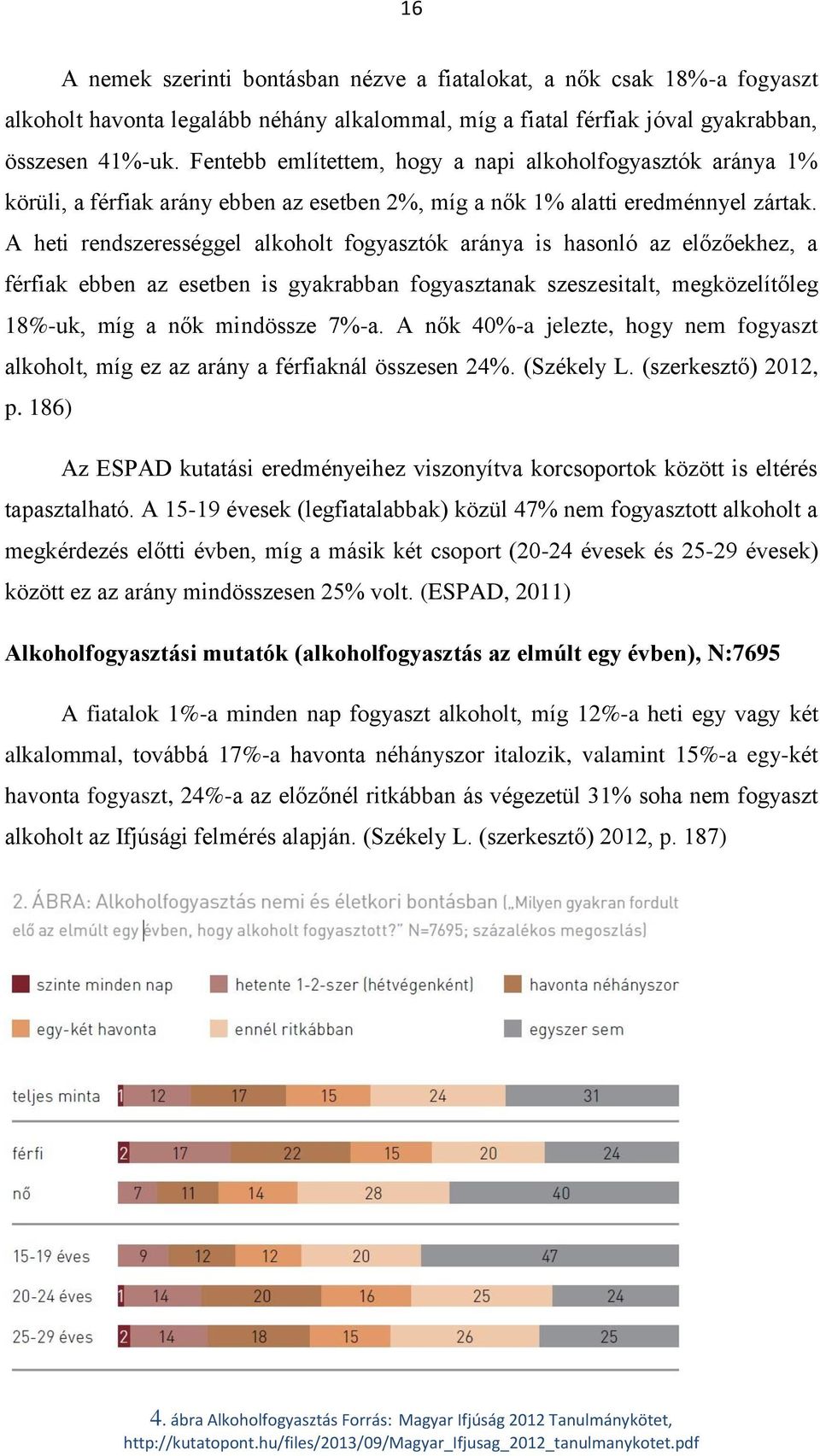 A heti rendszerességgel alkoholt fogyasztók aránya is hasonló az előzőekhez, a férfiak ebben az esetben is gyakrabban fogyasztanak szeszesitalt, megközelítőleg 18%-uk, míg a nők mindössze 7%-a.