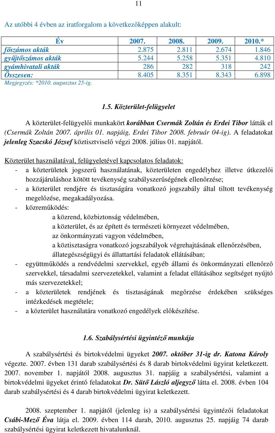 április 01. napjáig, Erdei Tibor 2008. február 04-ig). A feladatokat jelenleg Szacskó József köztisztviselő végzi 2008. július 01. napjától.