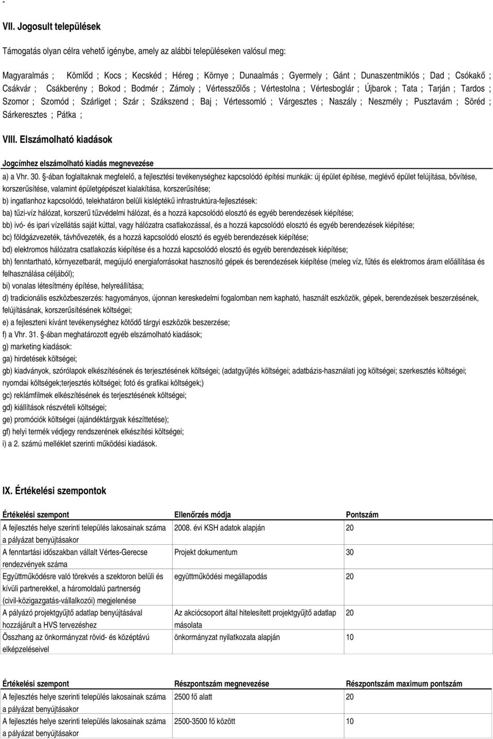 Dunaszentmiklós ; Dad ; Csókakő ; Csákvár ; Csákberény ; Bokod ; Bodmér ; Zámoly ; Vértesszőlős ; Vértestolna ; Vértesboglár ; Újbarok ; Tata ; Tarján ; Tardos ; Szomor ; Szomód ; Szárliget ; Szár ;