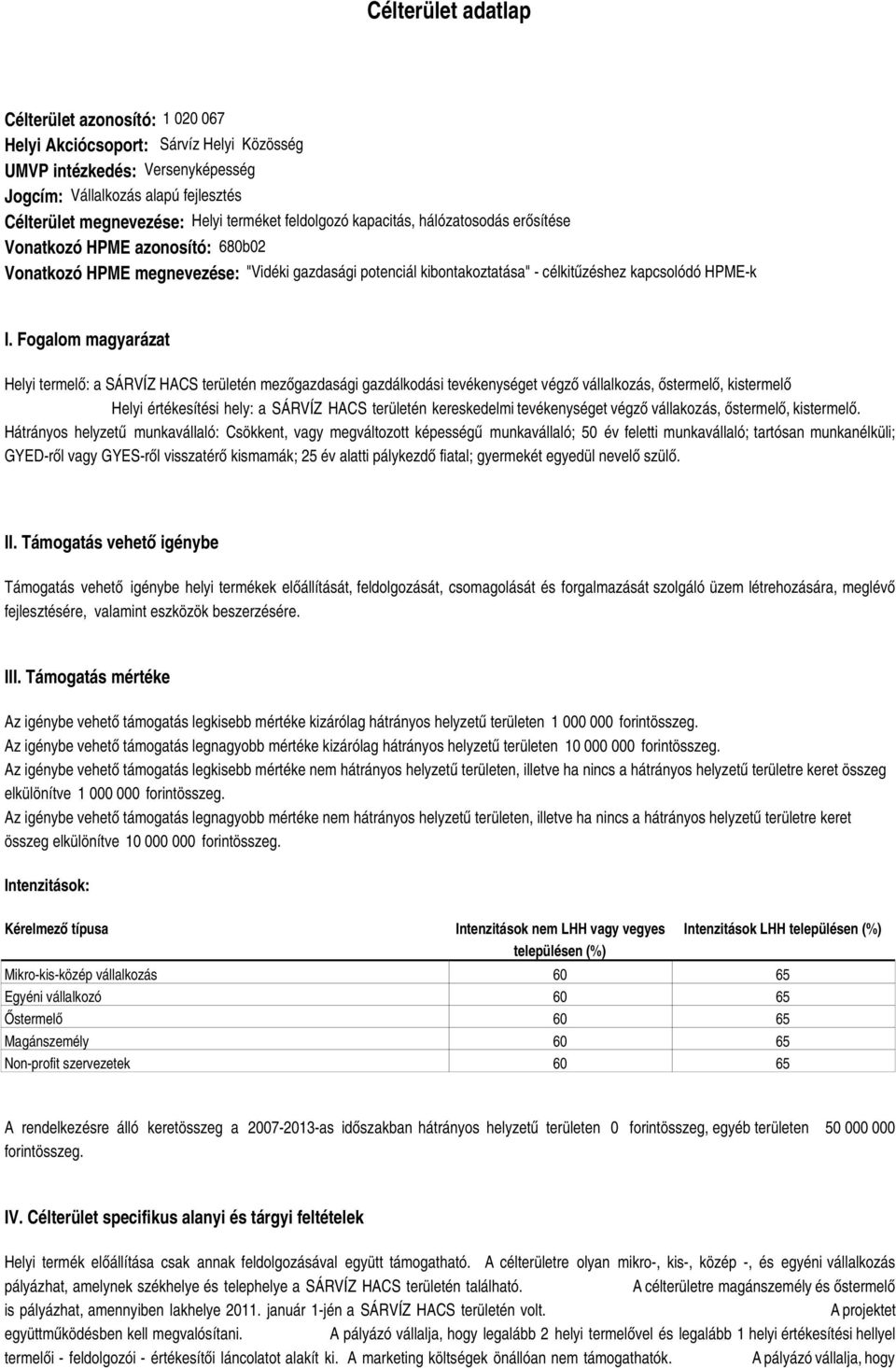 Fogalom magyarázat Helyi termelő: a SÁRVÍZ HACS területén mezőgazdasági gazdálkodási tevékenységet végző vállalkozás, őstermelő, kistermelő Helyi értékesítési hely: a SÁRVÍZ HACS területén