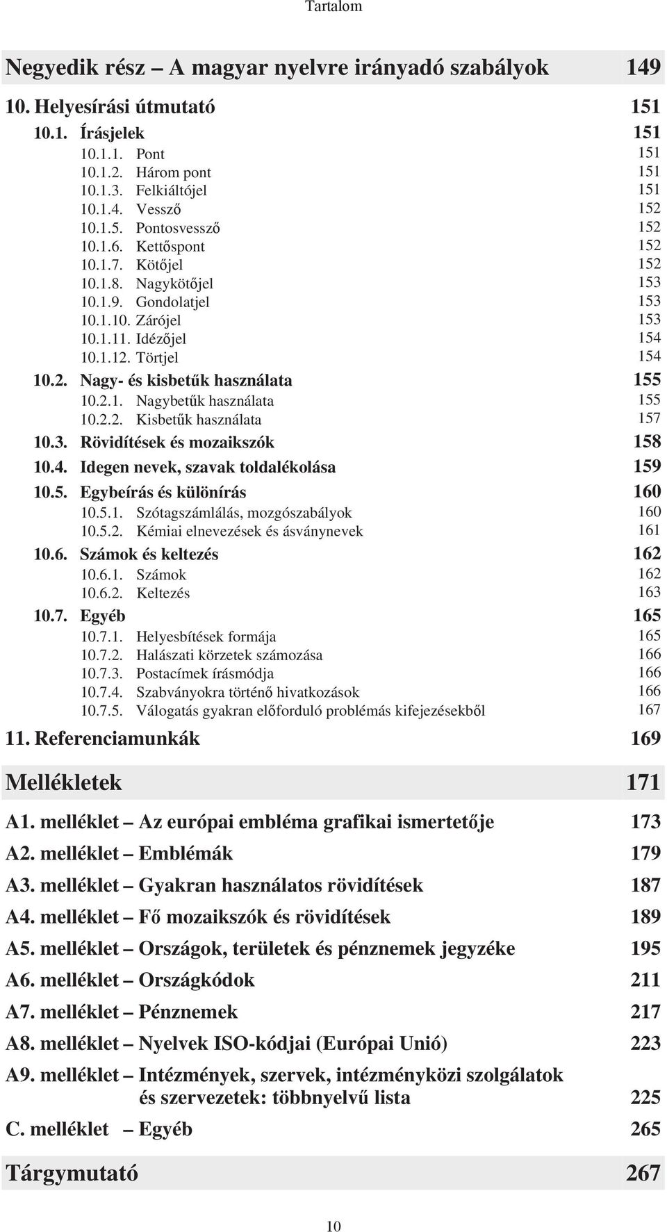 2.1. Nagybetűk használata 155 10.2.2. Kisbetűk használata 157 10.3. Rövidítések és mozaikszók 158 10.4. Idegen nevek, szavak toldalékolása 159 10.5. Egybeírás és különírás 160 10.5.1. Szótagszámlálás, mozgószabályok 160 10.