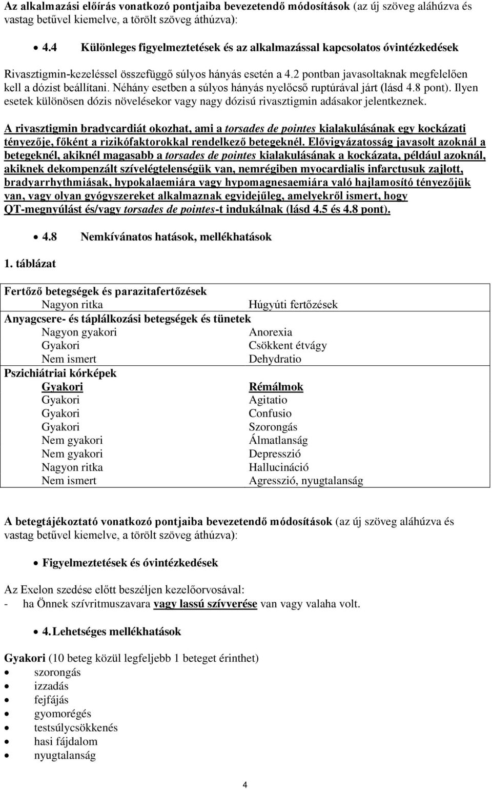 Néhány esetben a súlyos hányás nyelőcső ruptúrával járt (lásd 4.8 pont). Ilyen esetek különösen dózis növelésekor vagy nagy dózisú rivasztigmin adásakor jelentkeznek.