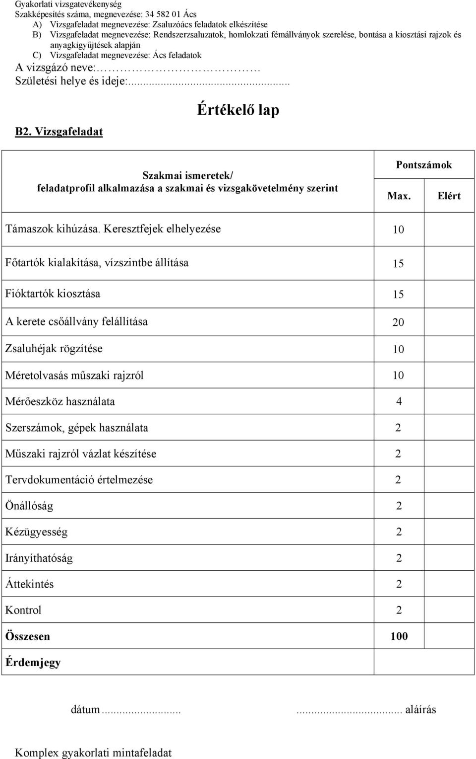 Keresztfejek elhelyezése 10 Főtartók kialakítása, vízszintbe állítása 15 Fióktartók kiosztása 15 A kerete csőállvány felállítása 20 Zsaluhéjak rögzítése