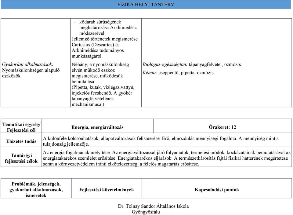 (Pipetta, kutak, vízlégszivattyú, injekciós fecskendő. A gyökér tápanyagfelvételének mechanizmusa.) Biológia egészségtan: tápanyagfelvétel, ozmózis. Kémia: cseppentő, pipetta, ozmózis.