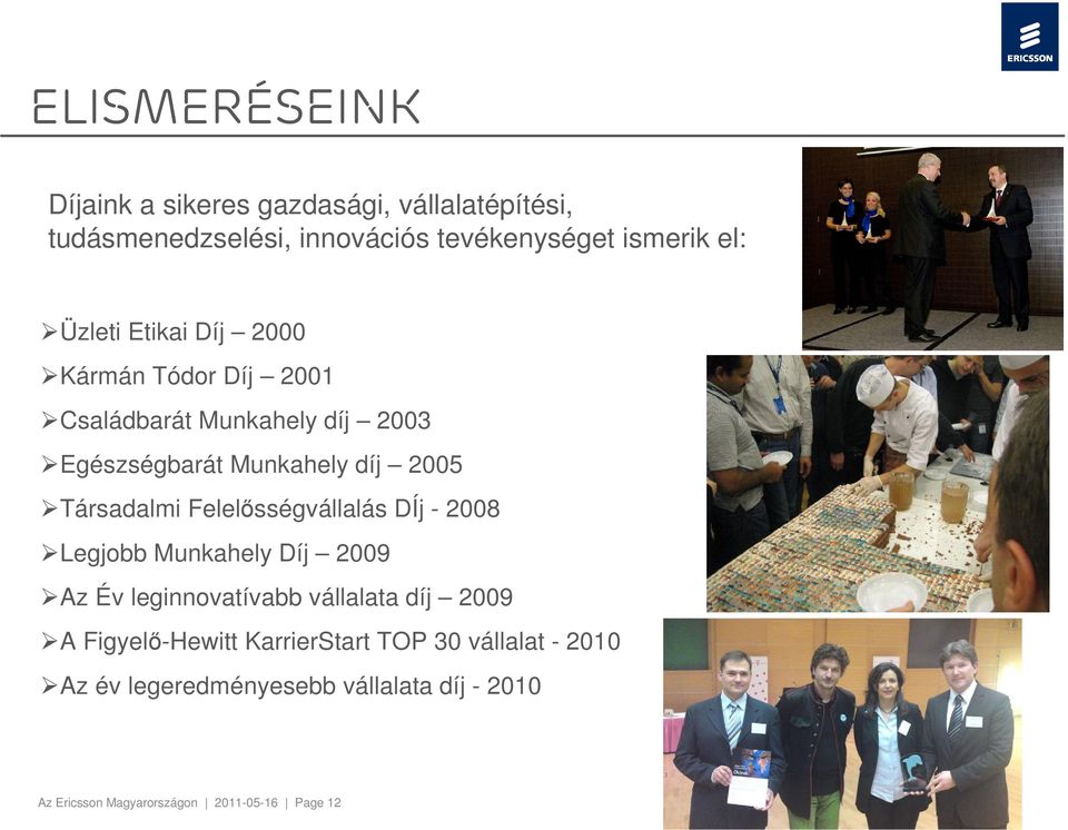 Társadalmi Felelősségvállalás DÍj - 2008 Legjobb Munkahely Díj 2009 Az Év leginnovatívabb vállalata díj 2009 A