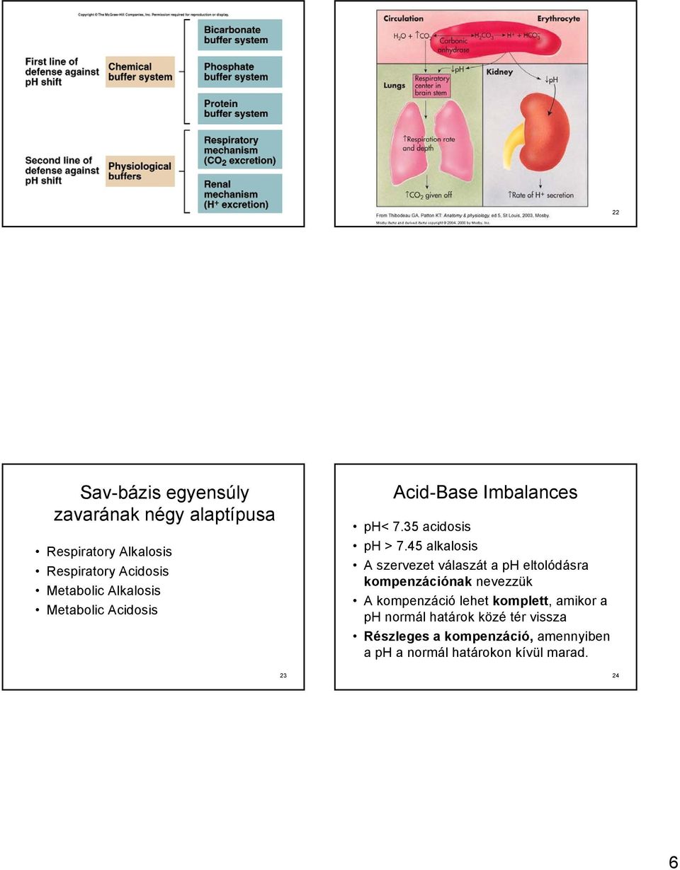 45 alkalosis A szervezet válaszát a ph eltolódásra kompenzációnak nevezzük A kompenzáció lehet