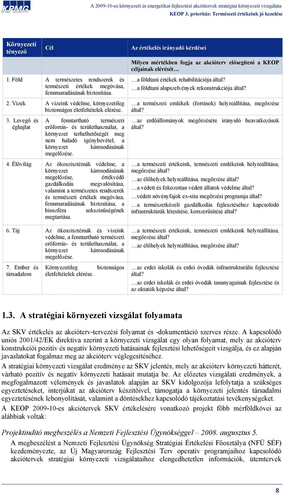 Az ökoszisztémák védelme, a környezet károsodásának megelőzése, értékvédő gazdálkodás megvalósítása, valamint a természetes rendszerek és természeti értékek megóvása, fennmaradásának biztosítása, a