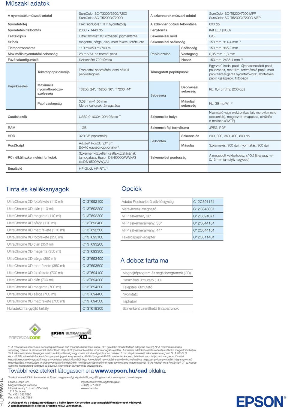 sárga, cián, matt fekete, fotófekete Szkennelési szélesség 153 mm 914,4 mm *3 Tintapatronméret 110 ml/350 ml/700 ml Szélesség 153 mm 965,2 mm Maximális nyomtatási sebesség 28 mp/a1-es normál papír