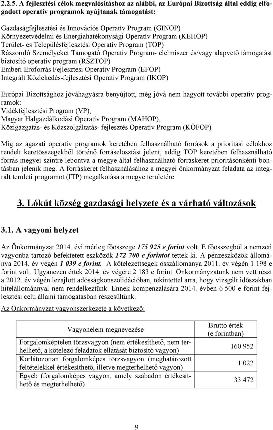 Környezetvédelmi és Energiahatékonysági Operatív Program (KEHOP) Terület- és Településfejlesztési Operatív Program (TOP) Rászoruló Személyeket Támogató Operatív Program- élelmiszer és/vagy alapvető