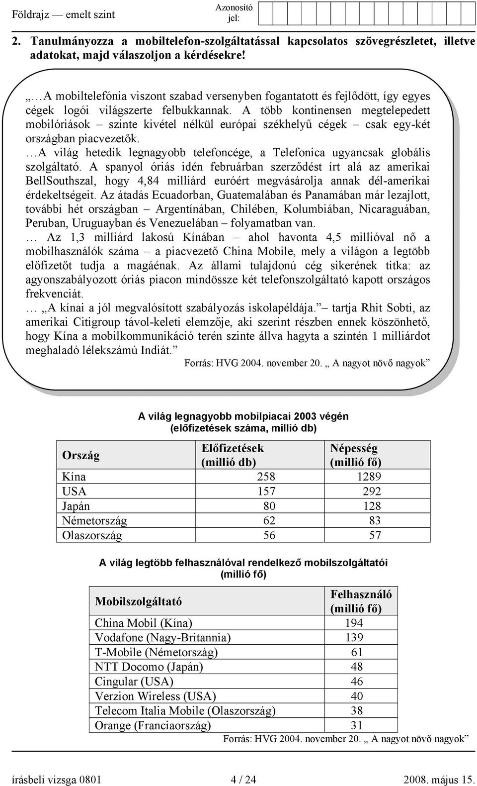 A több kontinensen megtelepedett mobilóriások szinte kivétel nélkül európai székhelyű cégek csak egy-két országban piacvezetők.