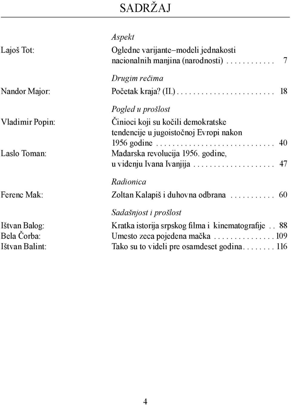 ....................... 18 Vladimir Popin: Laslo Toman: Pogled u prošlost Činioci koji su kočili demokratske tendencije u jugoistočnoj Evropi nakon 1956 godine.