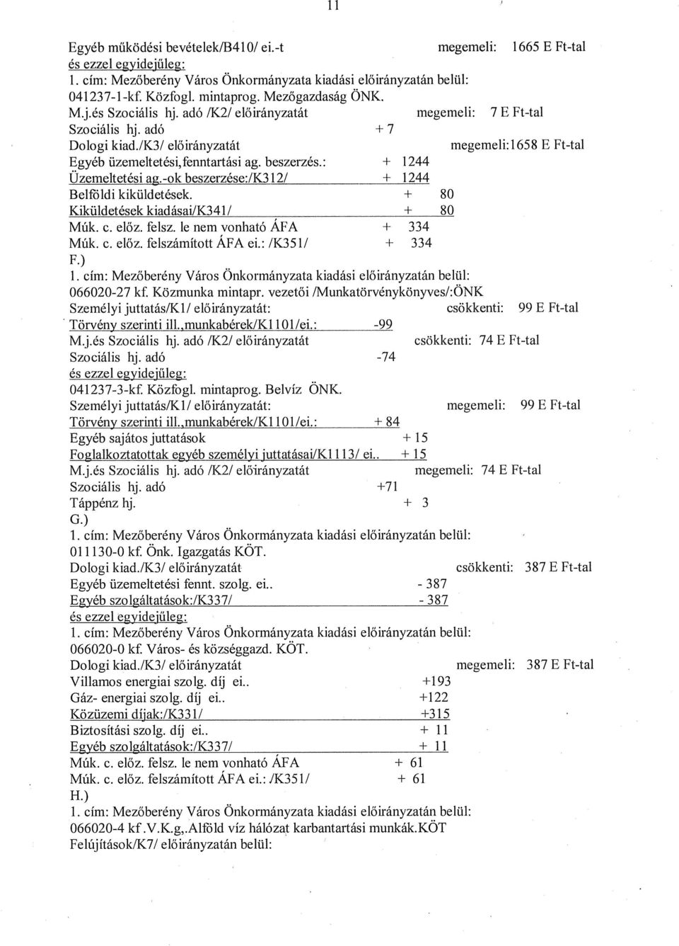 + 80 Kiküldetések kidási/k341/ + 80 + 334 + 334 Múk. c. előz. feisz. le nem vonhtó ÁFA Múk. c. előz. felszámított AFA ci.: /1(351/ F.) 1.
