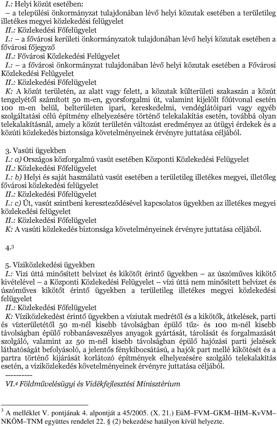 : a fővárosi önkormányzat tulajdonában lévő helyi közutak esetében a Fővárosi Közlekedési Felügyelet K: A közút területén, az alatt vagy felett, a közutak külterületi szakaszán a közút tengelyétől