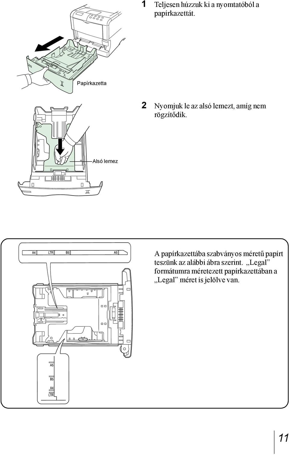Alsó lemez A papírkazettába szabványos méretű papírt teszünk az