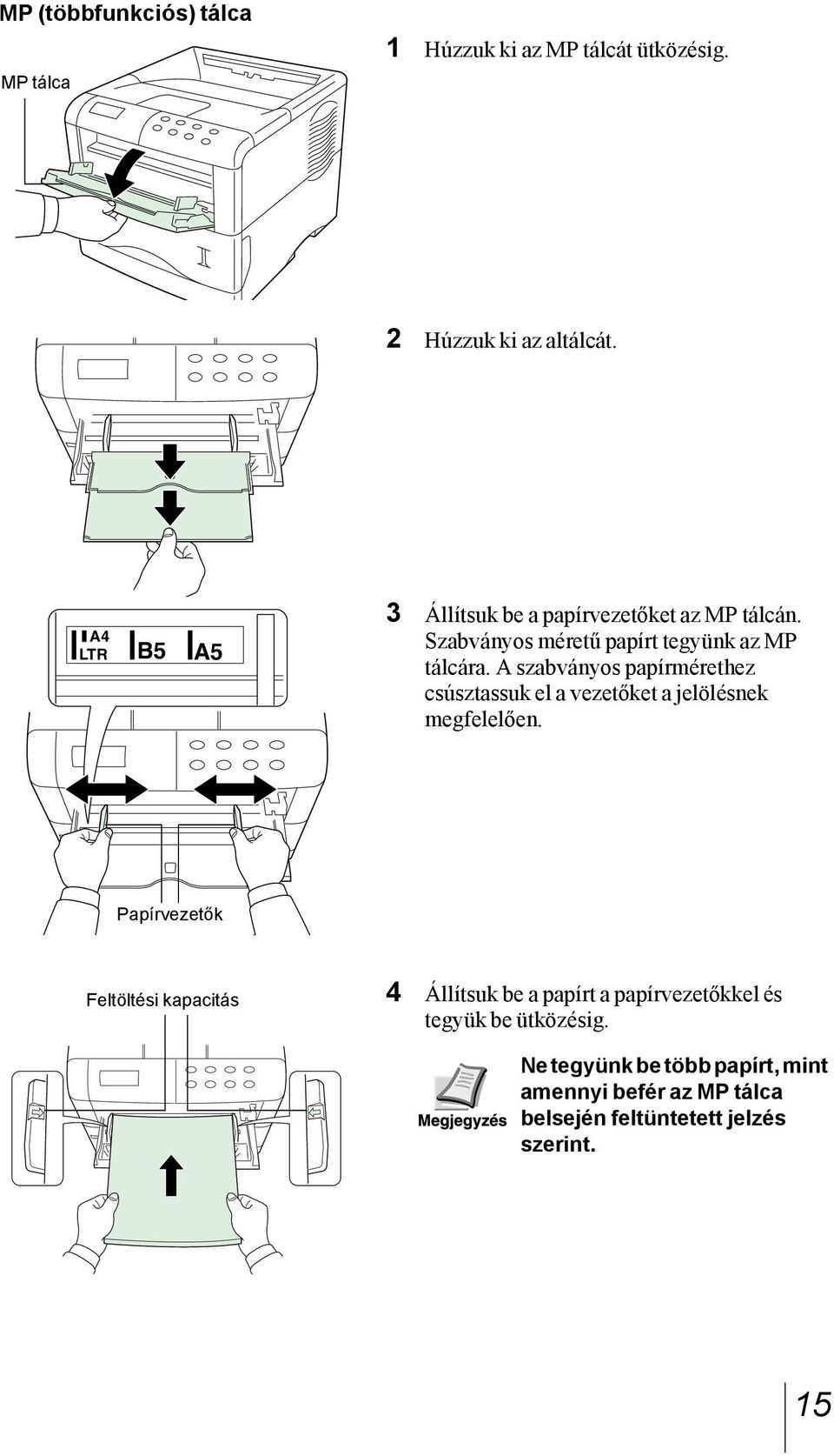 A szabványos papírmérethez csúsztassuk el a vezetőket a jelölésnek megfelelően.