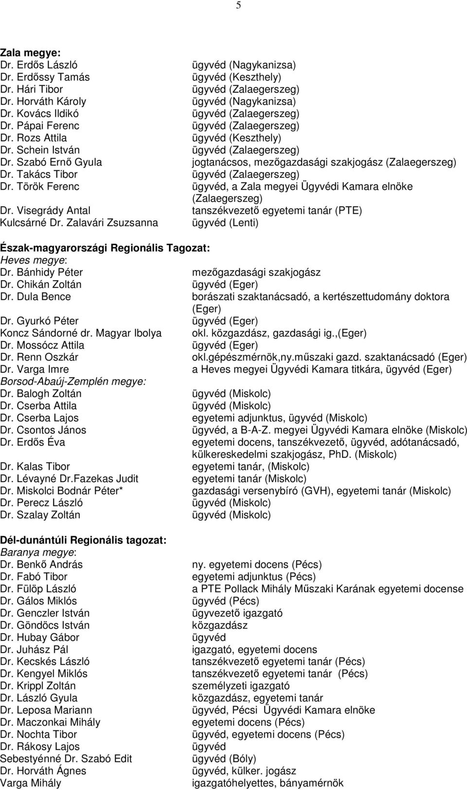 Zalavári Zsuzsanna (Nagykanizsa) (Keszthely) (Zalaegerszeg) (Nagykanizsa) (Zalaegerszeg) (Zalaegerszeg) (Keszthely) (Zalaegerszeg) jogtanácsos, mezıgazdasági szakjogász (Zalaegerszeg) (Zalaegerszeg),