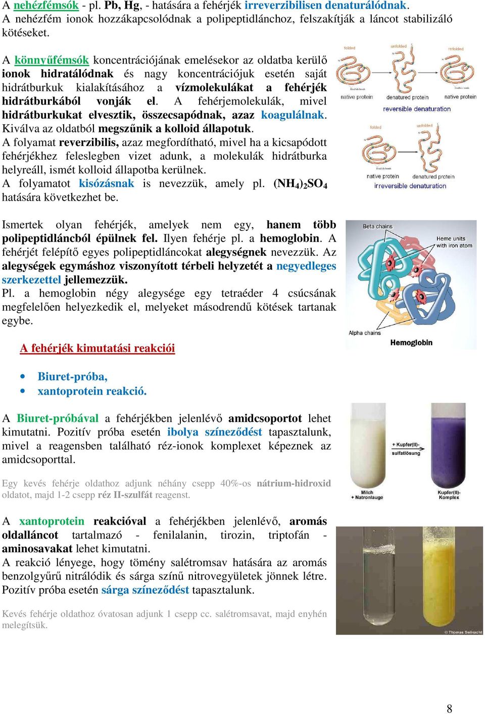 A fehérjemolekulák, mivel hidrátburkukat elvesztik, összecsapódnak, azaz koagulálnak. Kiválva az oldatból megszűnik a kolloid állapotuk.