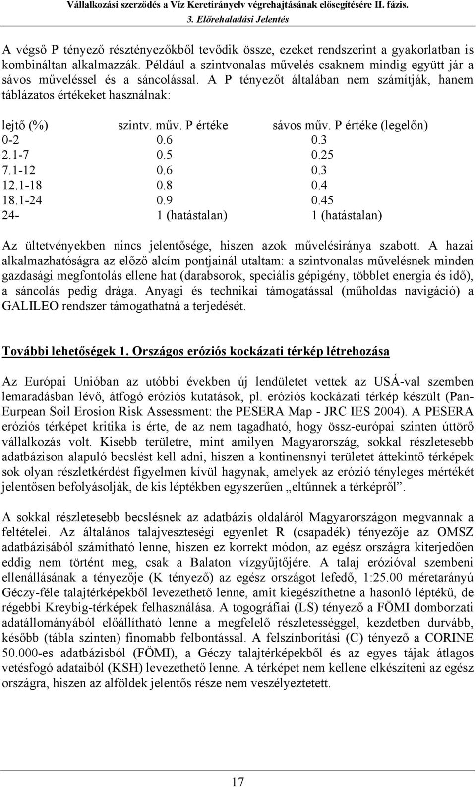 P értéke (legelőn) 0-2 0.6 0.3 2.1-7 0.5 0.25 7.1-12 0.6 0.3 12.1-18 0.8 0.4 18.1-24 0.9 0.45 24-1 (hatástalan) 1 (hatástalan) Az ültetvényekben nincs jelentősége, hiszen azok művelésiránya szabott.