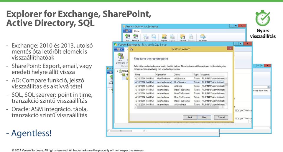 Compare funkció, jelszó visszaállítás és aktívvá tétel - SQL, SQL szerver: point in time, tranzakció