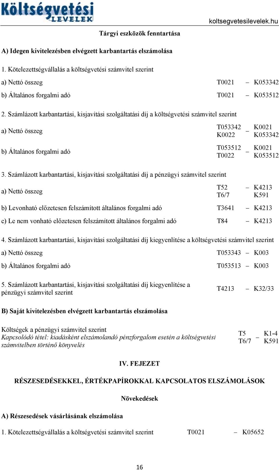 Számlázott karbantartási, kisjavítási szolgáltatási díj a költségvetési a) Nettó összeg b) Általános forgalmi adó T053342 K0022 T053512 K0021 K053342 K0021 K053512 3.