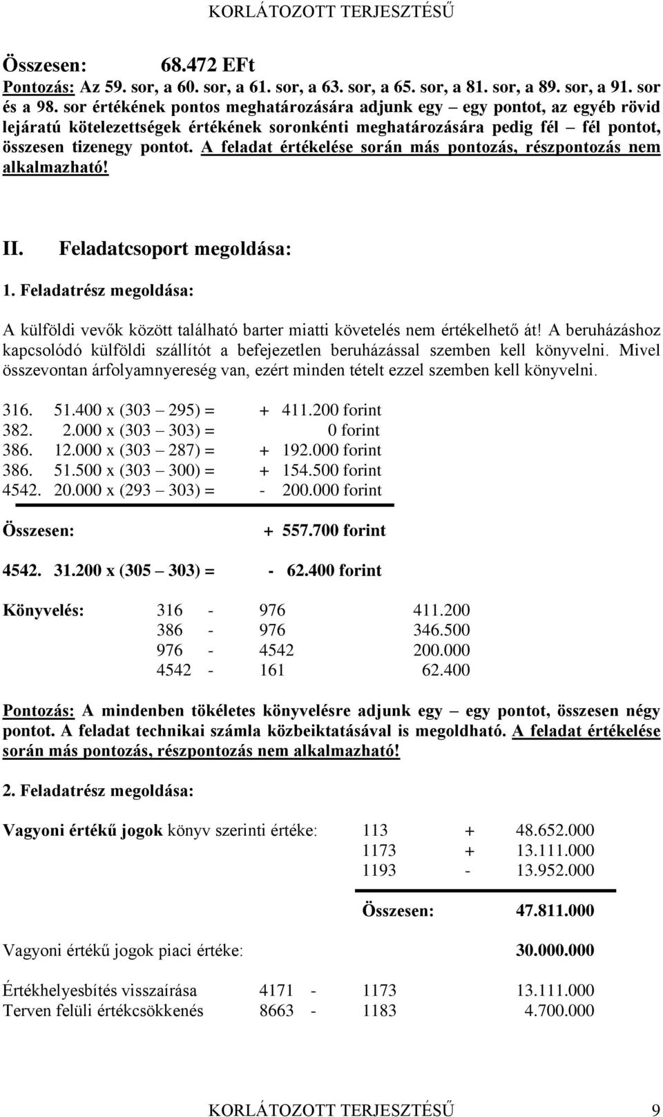 A feladat értékelése során más pontozás, részpontozás nem alkalmazható! II. Feladatcsoport megoldása: 1.