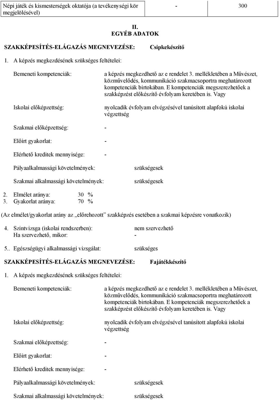 mellékletében a Művészet, közművelődés, kommunikáció szakmacsoportra meghatározott kompetenciák birtokában. E kompetenciák megszerezhetőek a szakképzést előkészítő évfolyam keretében is.