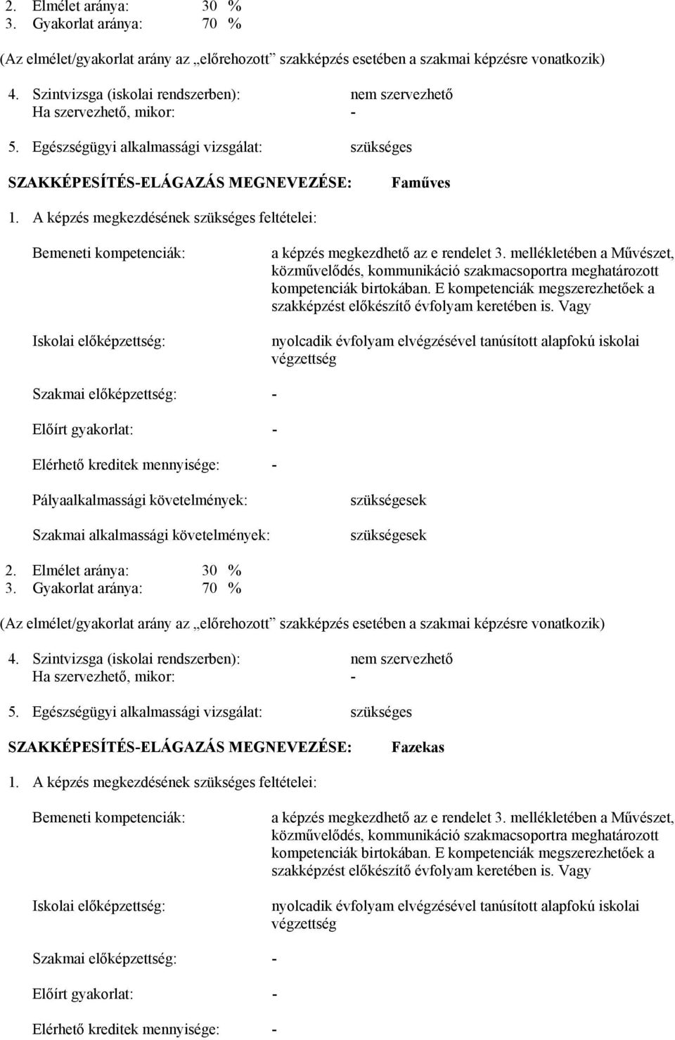 képzés megkezdésének szükséges feltételei: emeneti kompetenciák: Iskolai előképzettség: a képzés megkezdhető az e rendelet 3.