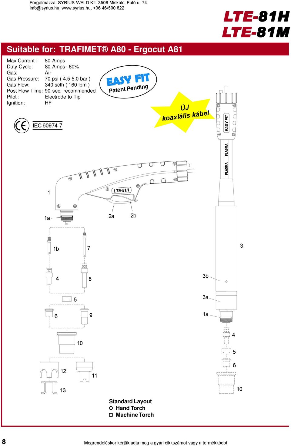 hu, + /00 822 Suitable for: TRAFIMET A80 - Ergocut A81 Max Current : 80 Amps Duty Cycle: 80 Amps- 0%