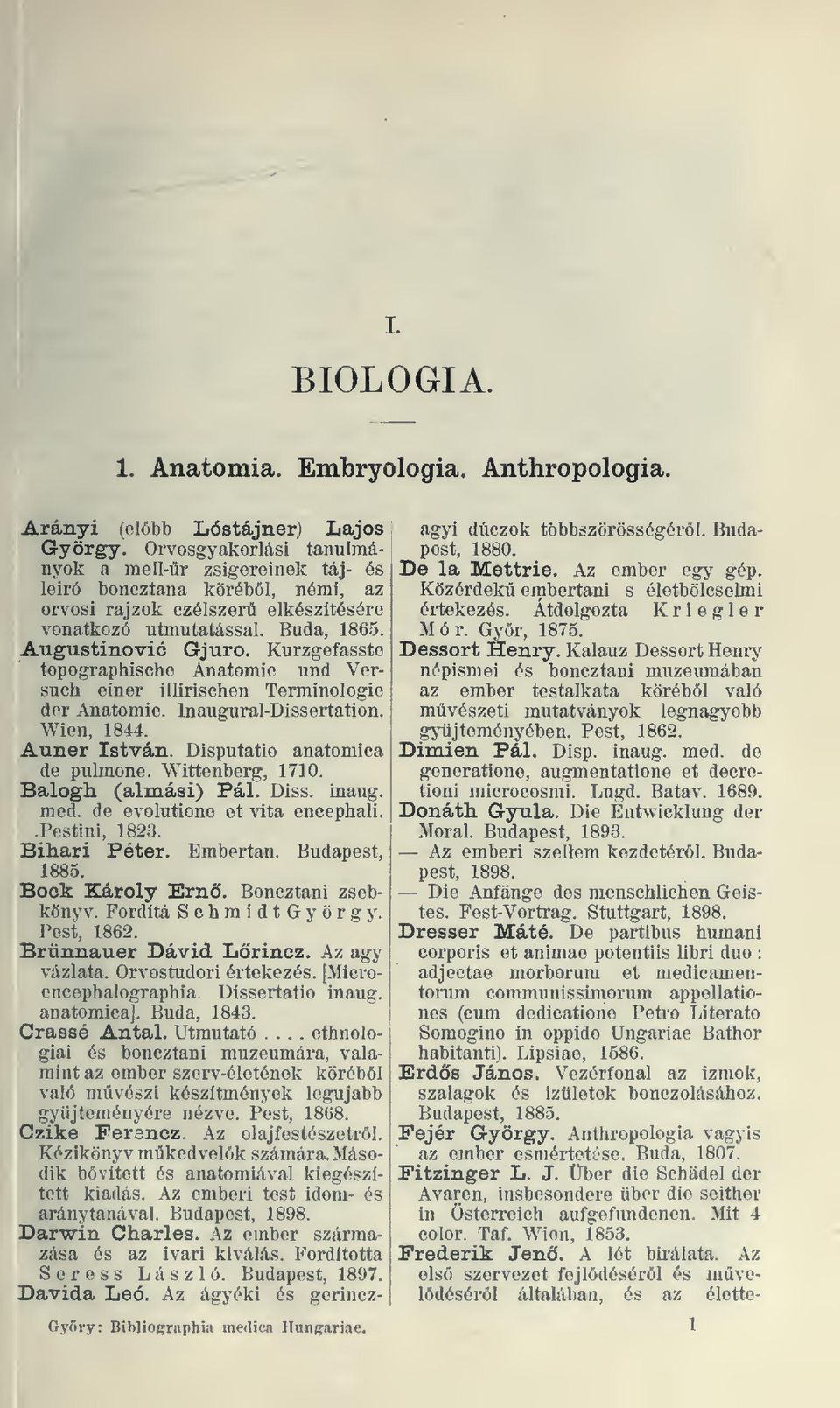 Kurzgefasste topographische Anatomie und Versuch einer illiríschen Terminologie der Anatomie. Inaugural-Díssertation. Wien, 1844. Auner István. Disputatio anatomica de pulmone. Wittenberg, 1710.