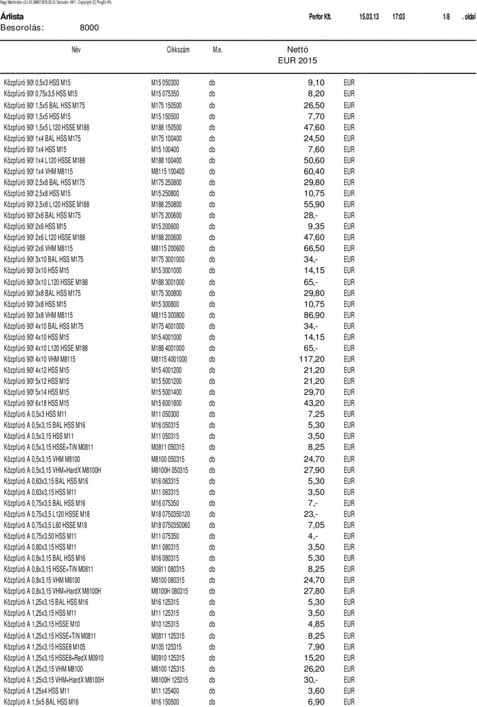 db 7,70 EUR K zpfёr 90f 1,5x5 L120 HSSE M188 M188 150500 db 47,60 EUR K zpfёr 90f 1x4 BAL HSS M175 M175 100400 db 24,50 EUR K zpfёr 90f 1x4 HSS M15 M15 100400 db 7,60 EUR K zpfёr 90f 1x4 L120 HSSE