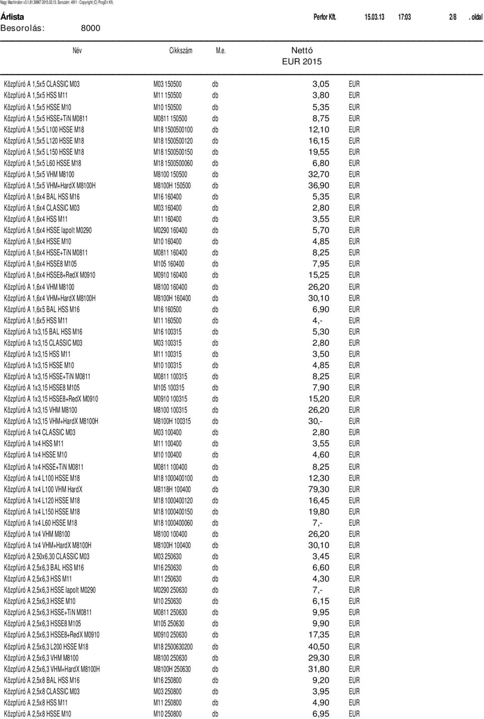 8,75 EUR K zpfёr A 1,5x5 L100 HSSE M18 M18 1500500100 db 12,10 EUR K zpfёr A 1,5x5 L120 HSSE M18 M18 1500500120 db 16,15 EUR K zpfёr A 1,5x5 L150 HSSE M18 M18 1500500150 db 19,55 EUR K zpfёr A 1,5x5