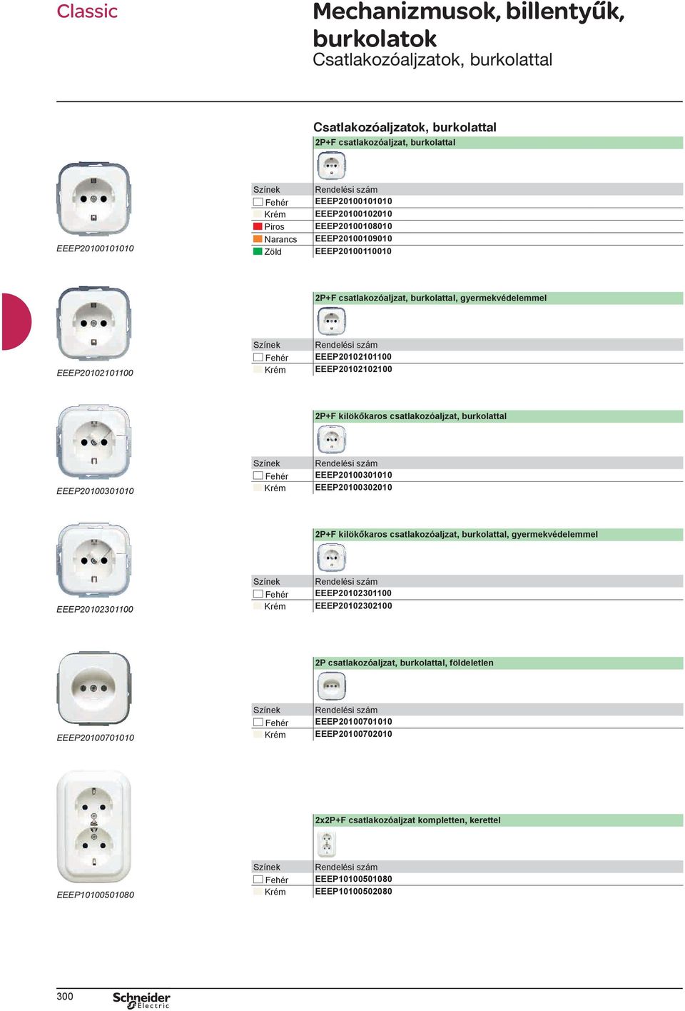 csatlakozóaljzat, burkolattal EEEP20100301010 EEEP20100301010 EEEP20100302010 2P+F kilökőkaros csatlakozóaljzat, burkolattal, gyermekvédelemmel EEEP20102301100 EEEP20102301100
