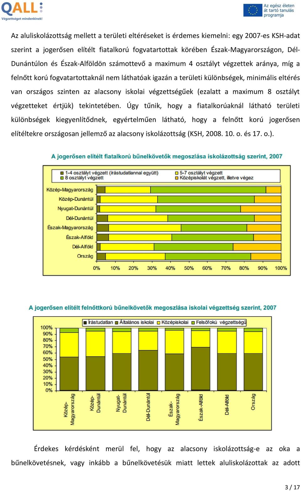 iskolai végzettségűek (ezalatt a maximum 8 osztályt végzetteket értjük) tekintetében.