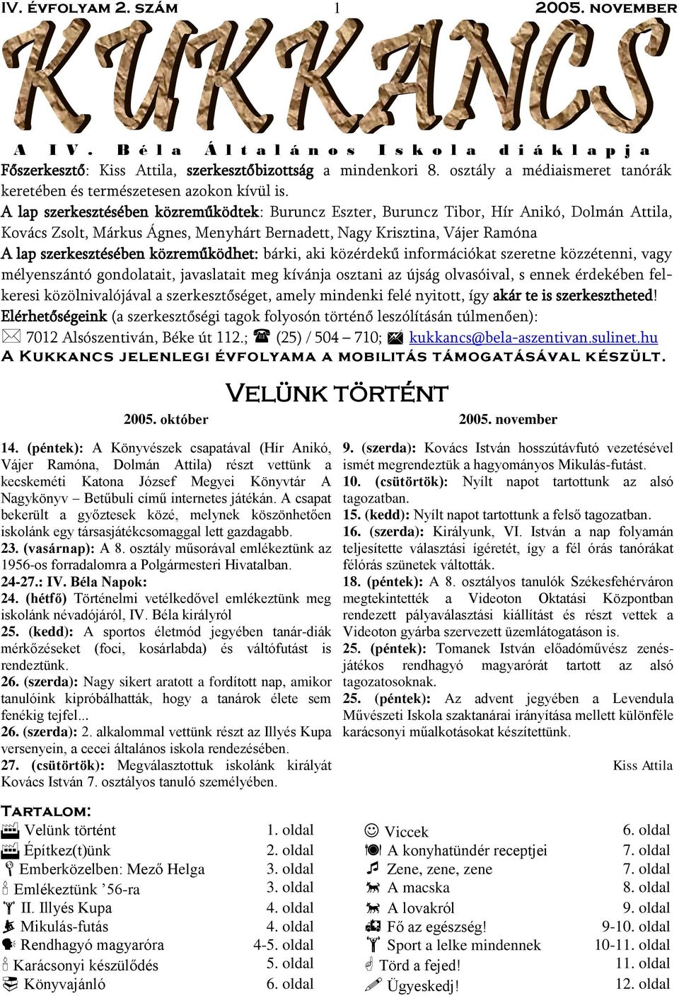 A lap szerkesztésében közreműködtek: Buruncz Eszter, Buruncz Tibor, Hír Anikó, Dolmán Attila, Kovács Zsolt, Márkus Ágnes, Menyhárt Bernadett, Nagy Krisztina, Vájer Ramóna A lap szerkesztésében