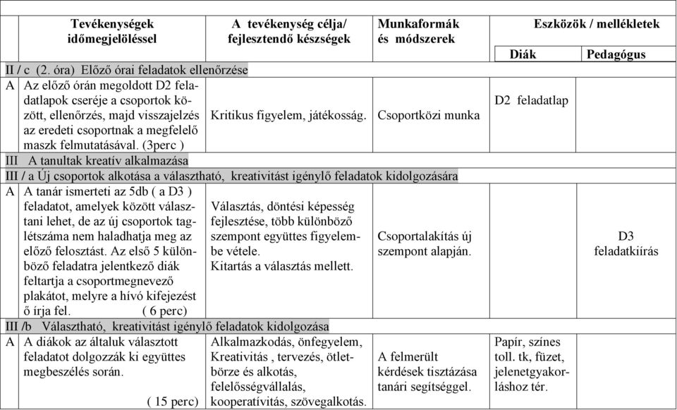 Csoportközi munka az eredeti csoportnak a megfelelő maszk felmutatásával.