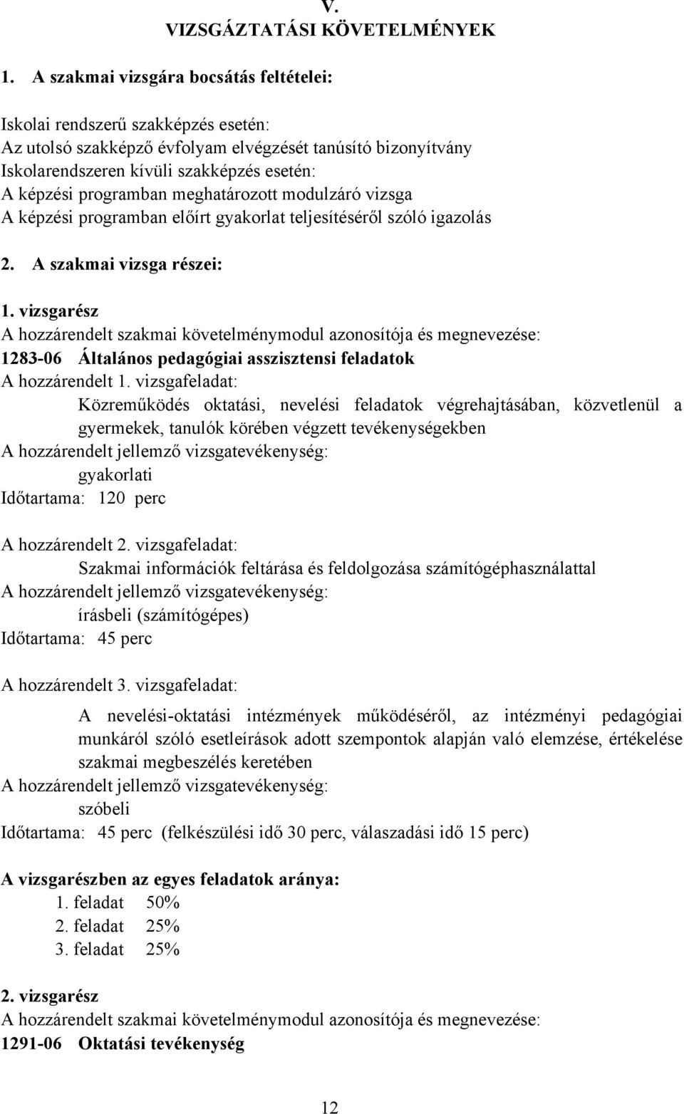 programban meghatározott modulzáró vizsga A képzési programban előírt gyakorlat teljesítéséről szóló igazolás 2. A szakmai vizsga részei: 1.