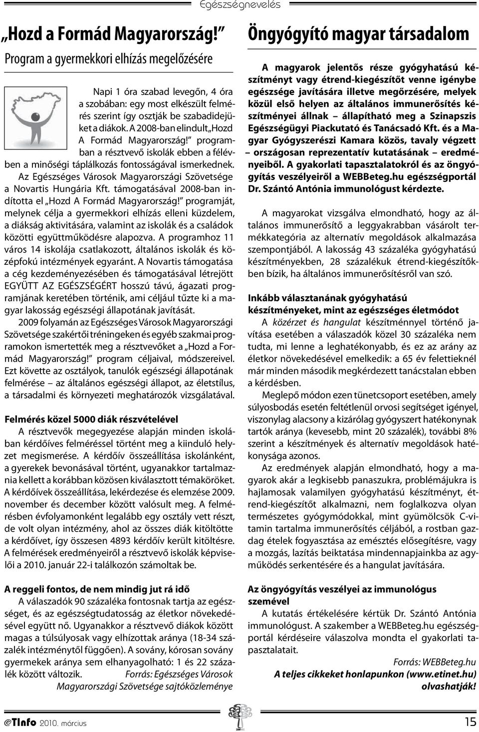 Az Egészséges Városok Magyarországi Szövetsége a Novartis Hungária Kft. támogatásával 2008-ban indította el Hozd A Formád Magyarország!