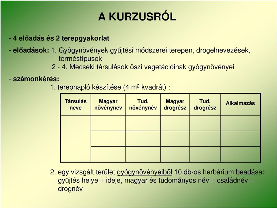 Mecseki társulások őszi vegetációinak gyógynövényei - számonkérés: 1.