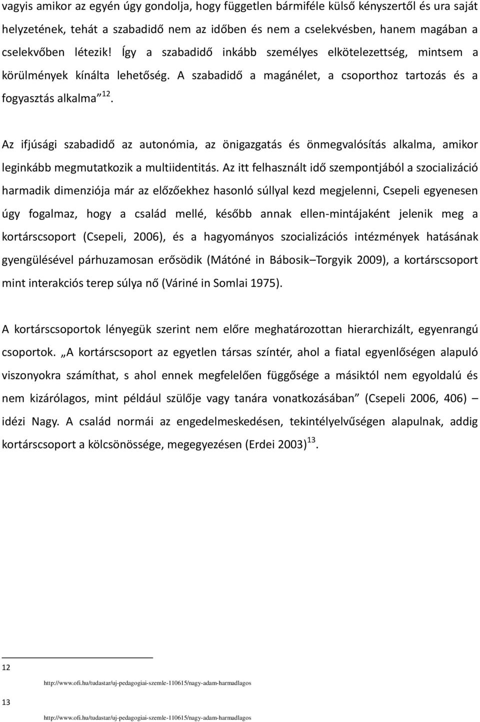 Az ifjúsági szabadidő az autonómia, az önigazgatás és önmegvalósítás alkalma, amikor leginkább megmutatkozik a multiidentitás.