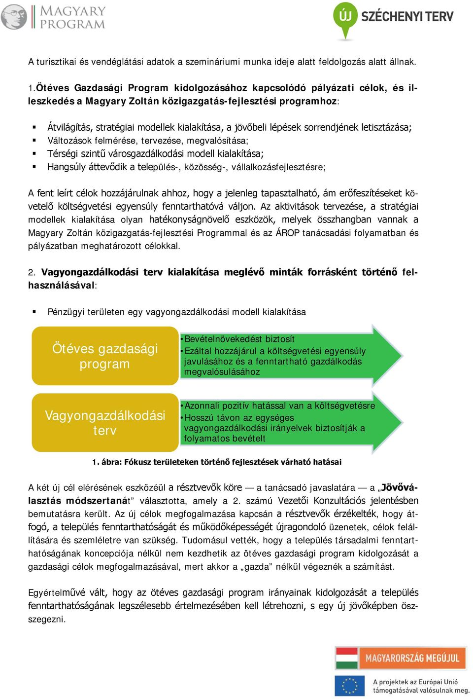 lépések sorrendjének letisztázása; Változások felmérése, tervezése, megvalósítása; Térségi szintű városgazdálkodási modell kialakítása; Hangsúly áttevődik a település-, közösség-,