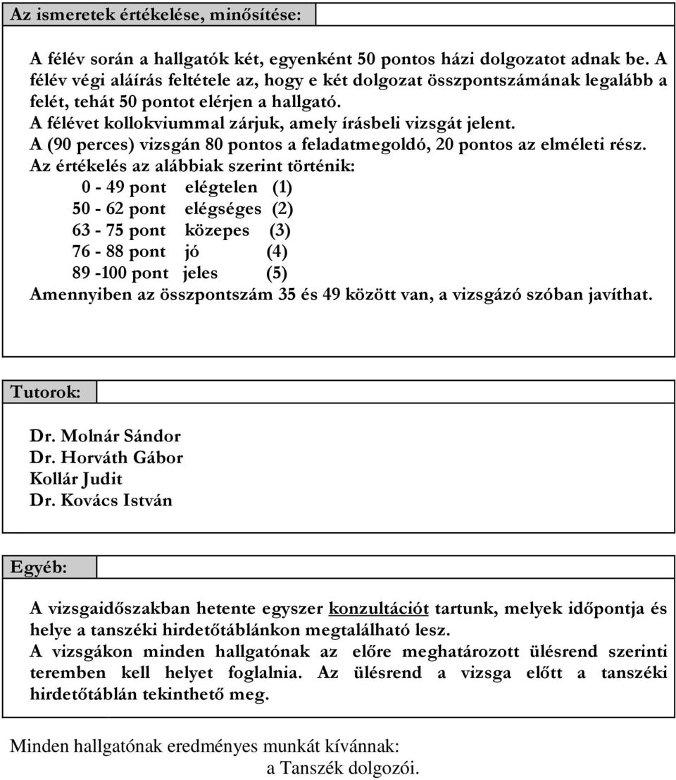 A (90 perces) vizsgán 80 pontos a feladatmegoldó, 20 pontos az elméleti rész.