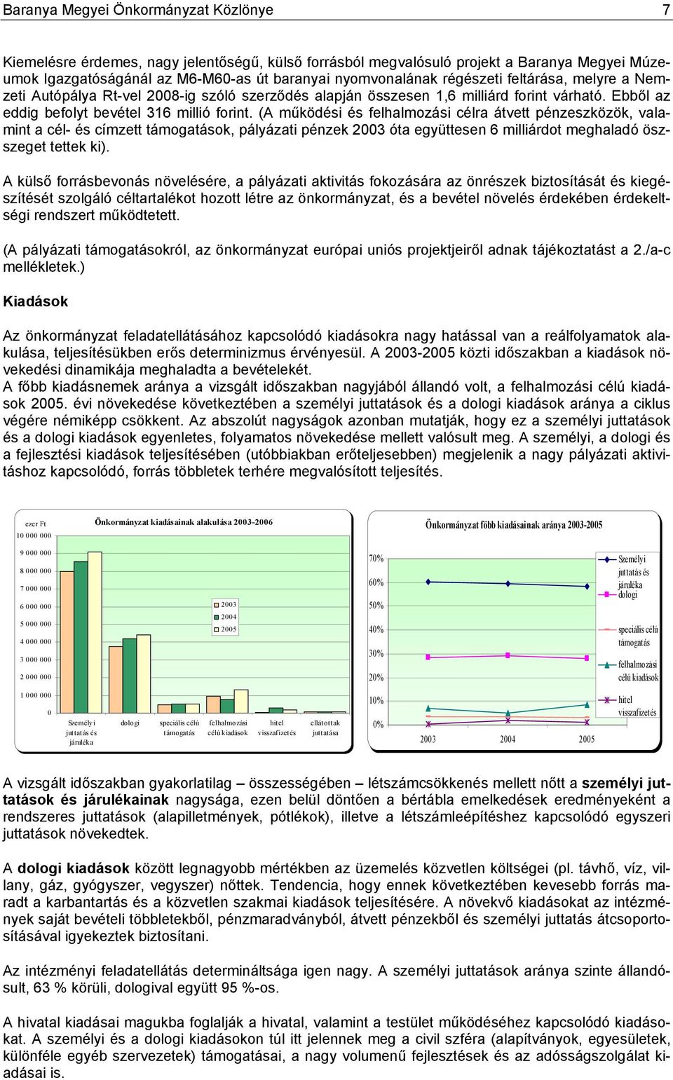 (A működési és felhalmozási célra átvett pénzeszközök, valamint a cél- és címzett támogatások, pályázati pénzek 2003 óta együttesen 6 milliárdot meghaladó öszszeget tettek ki).