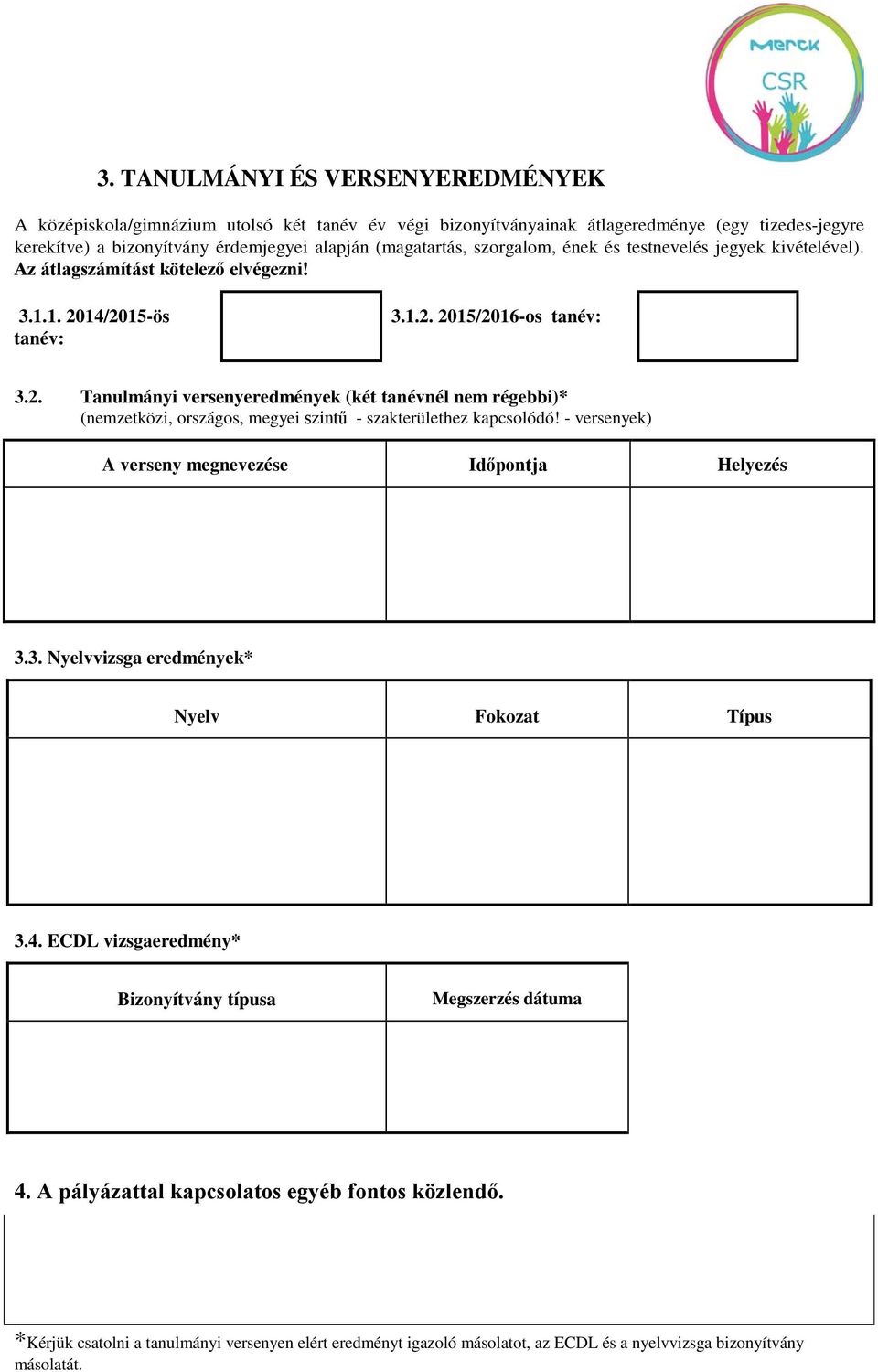 14/2015-ös tanév: 3.1.2. 2015/2016-os tanév: 3.2. Tanulmányi versenyeredmények (két tanévnél nem régebbi)* (nemzetközi, országos, megyei szintű - szakterülethez kapcsolódó!