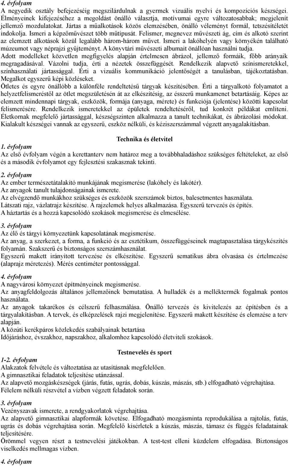 Jártas a műalkotások közös elemzésében, önálló véleményt formál, tetszésítéletét indokolja. Ismeri a képzőművészet több műtípusát.