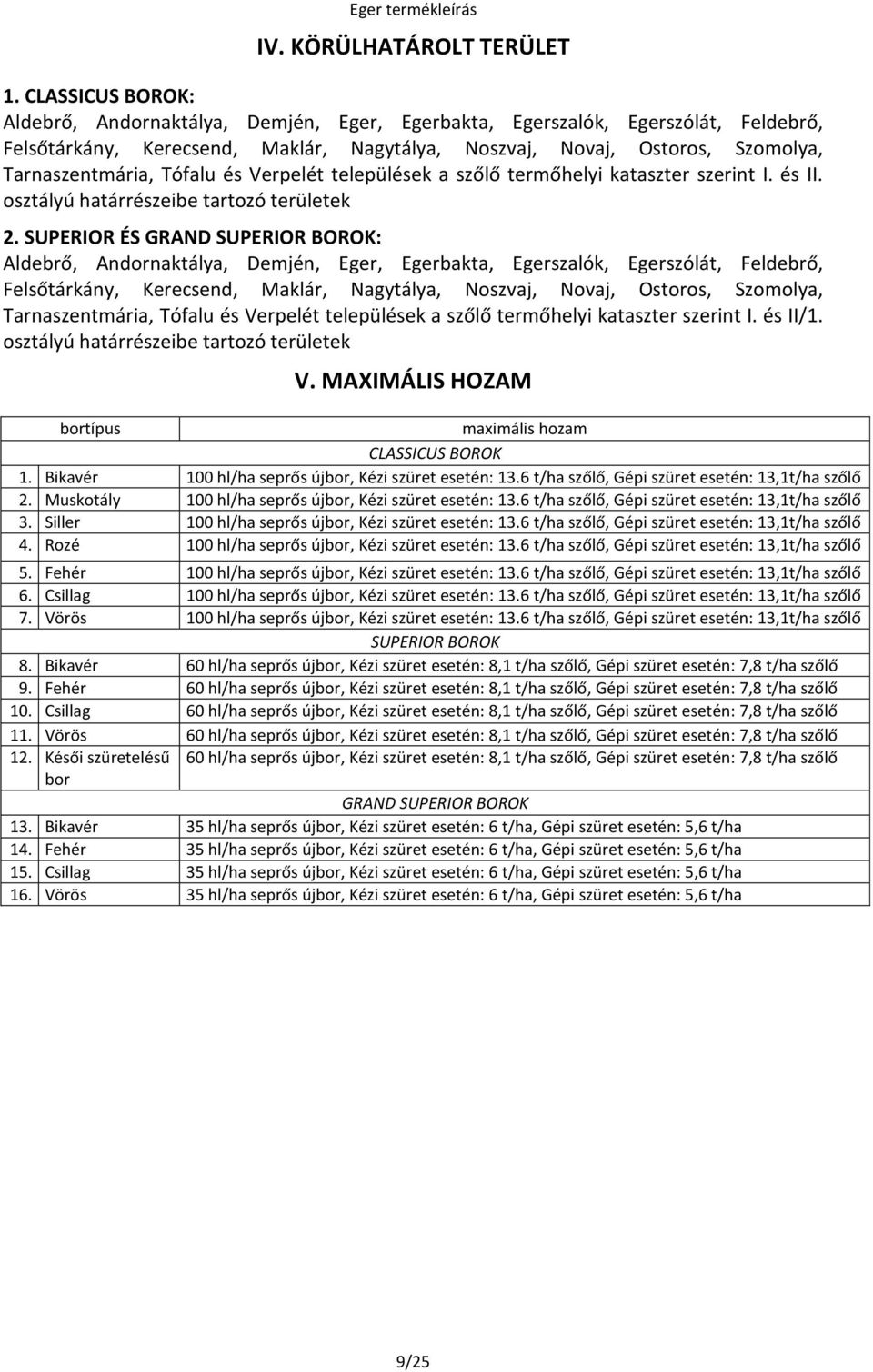 Tófalu és Verpelét települések a szőlő termőhelyi kataszter szerint I. és II. osztályú határrészeibe tartozó területek 2.